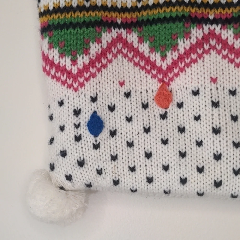 Decorative square knit pillow cover fair isle geometric pom teen tween NWT